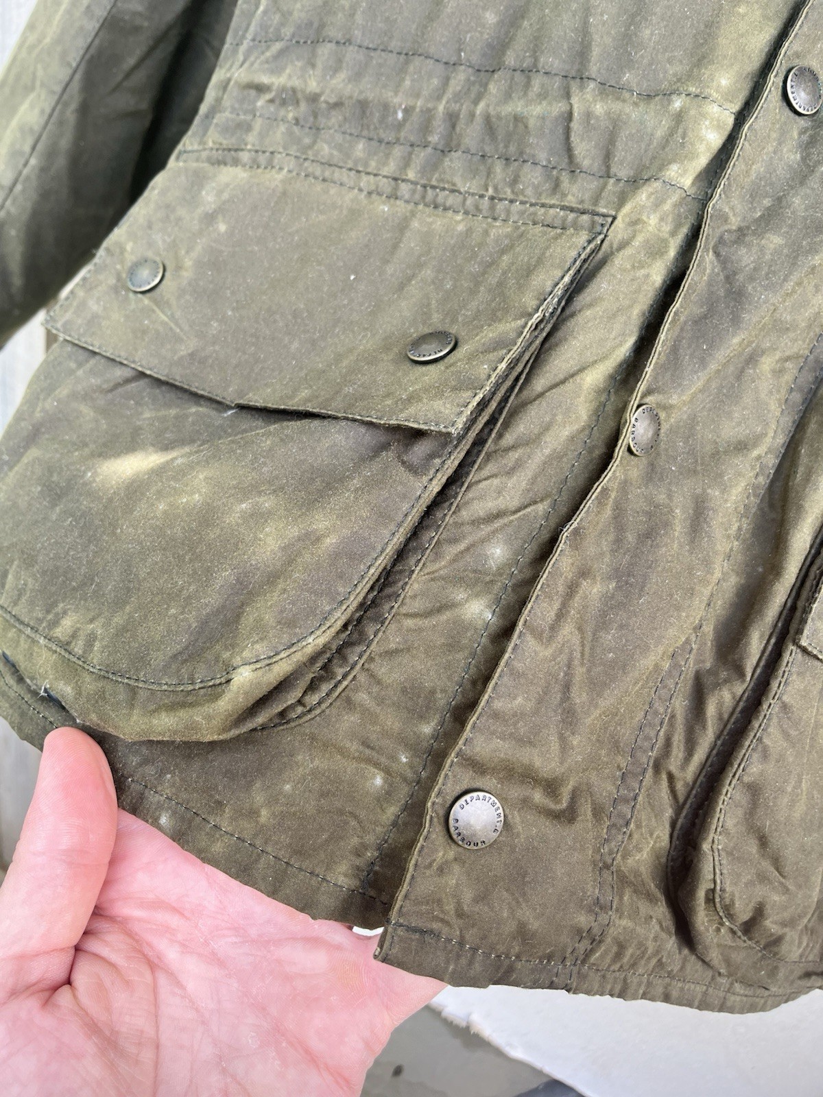Barbour Dept B Solway Durham Wax Jacket Hooded Beeswax Men’s Olive – Small