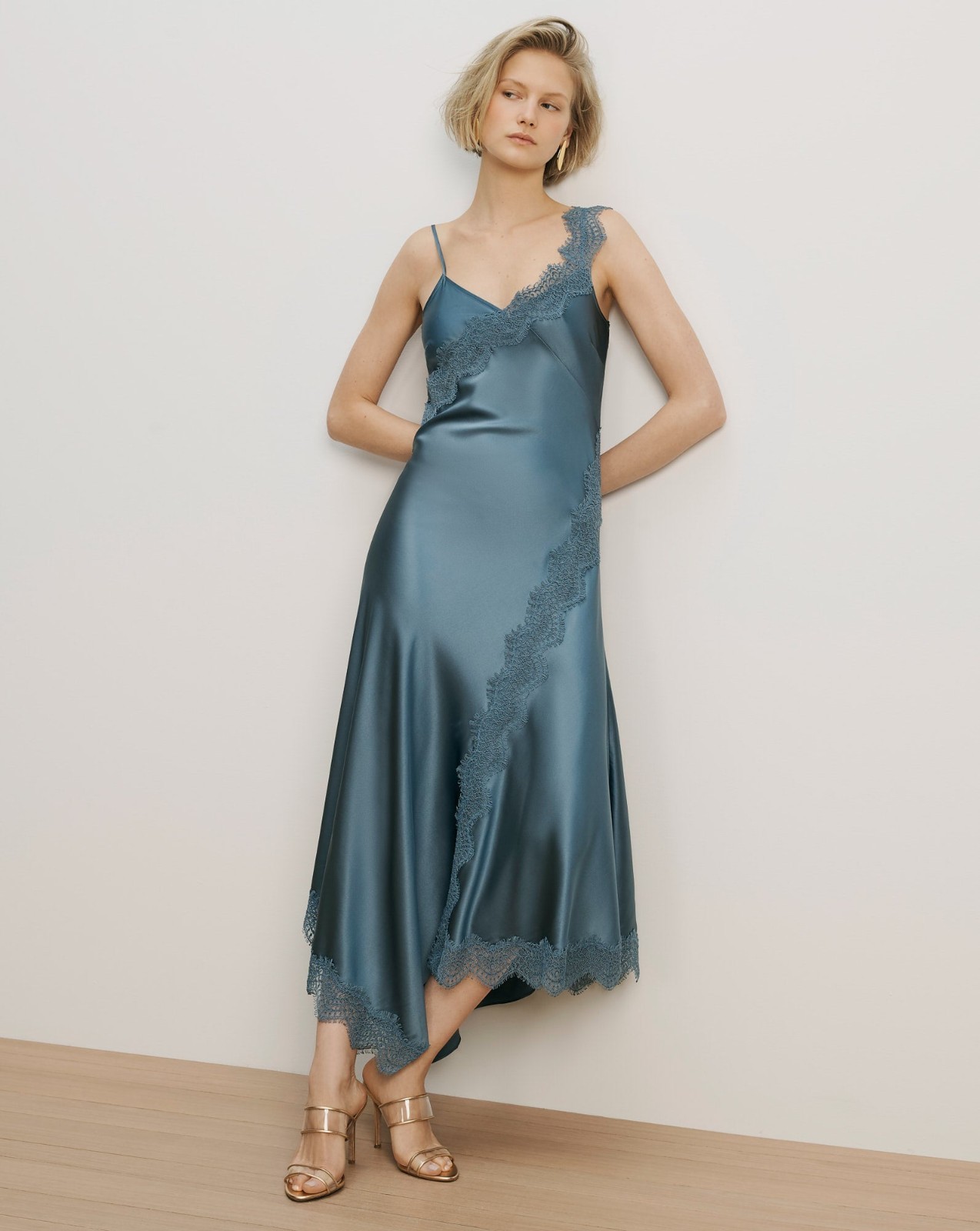 Veronica Beard Vernon Lace Maxi Dress Blue Silk-Satin $798 Size 6