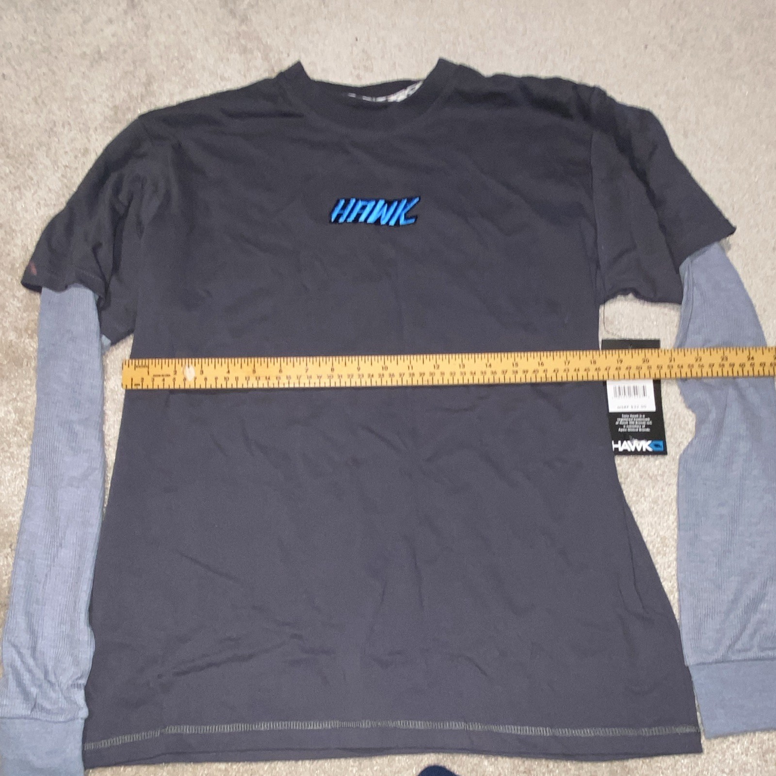 HAWK Tony Hawk Layered Black/Gray Logo Crew Neck Long Sleeve T-Shirt L/G