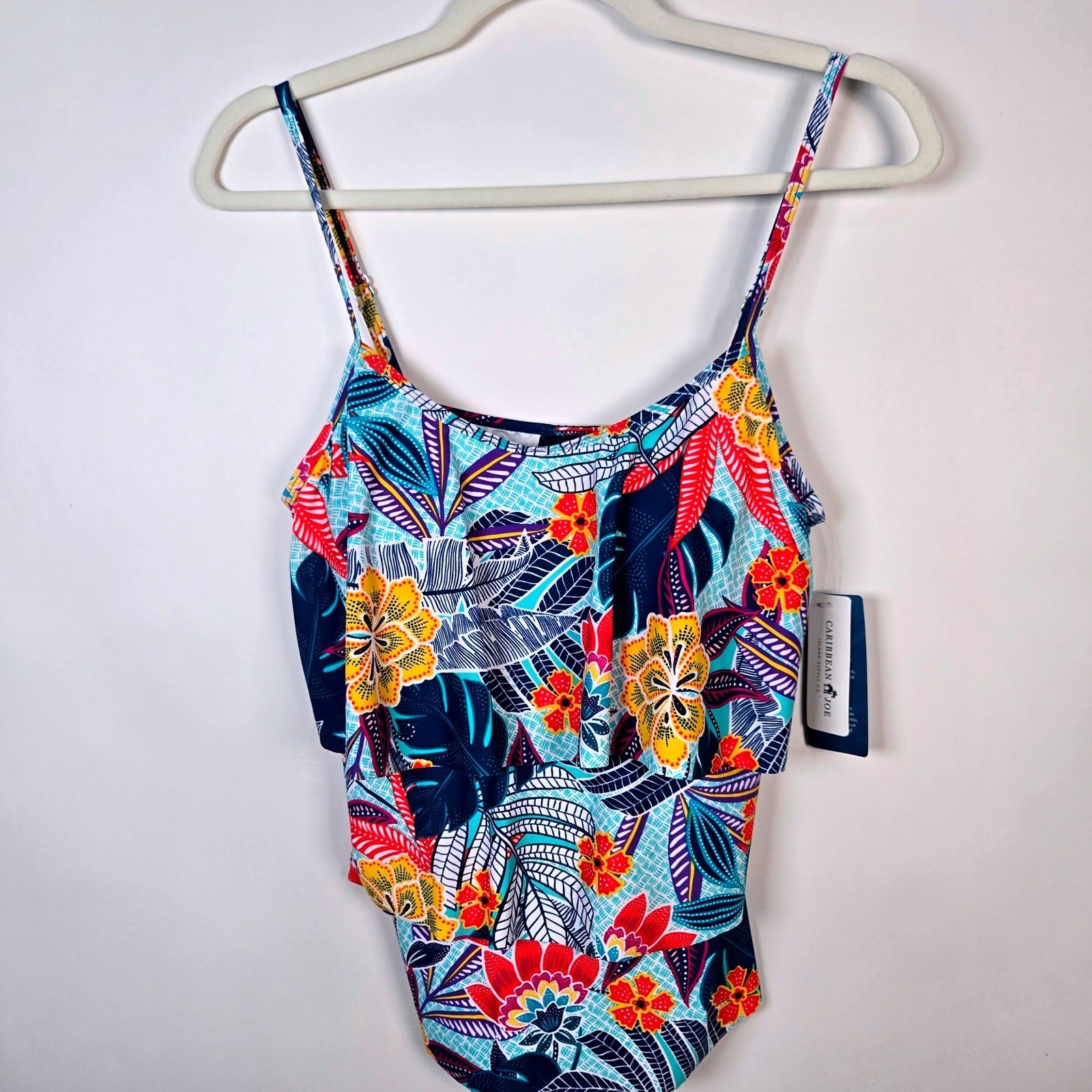Caribbean Joe Womens Tropical Floral Tankini Swimsuit Top Multicolored Size 8