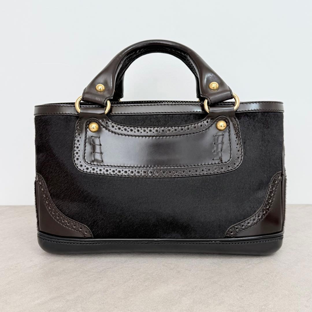 CELINE Calf Hair Boogie Bag Tote Bag Leather Dark Brown Tassel Vintage Used F/S