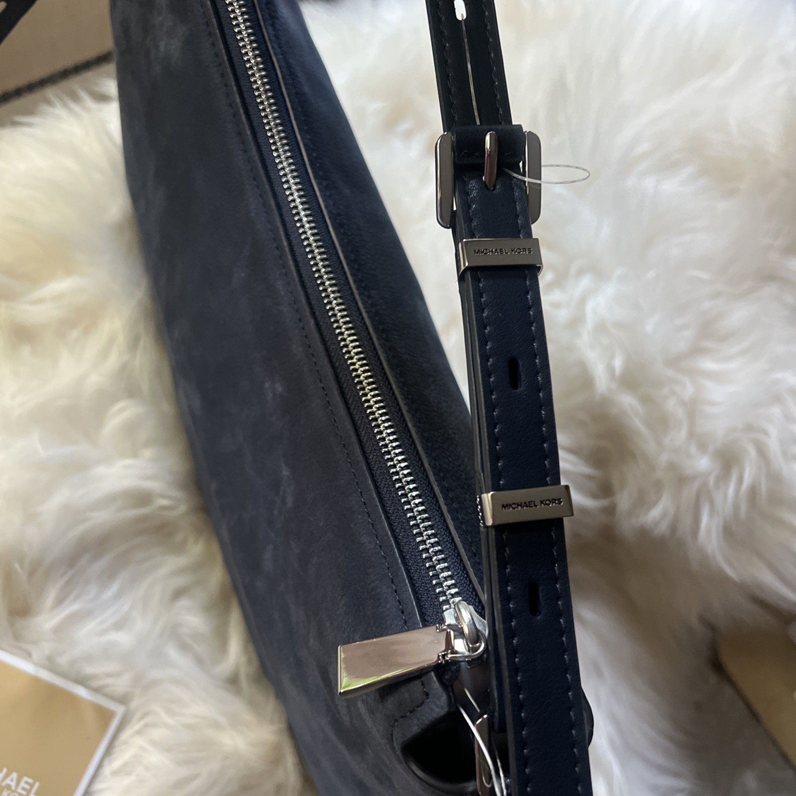 NWT Michael Kors Nolita Medium Nubuck -Leather Shoulder Crossbody Bag DressBlues