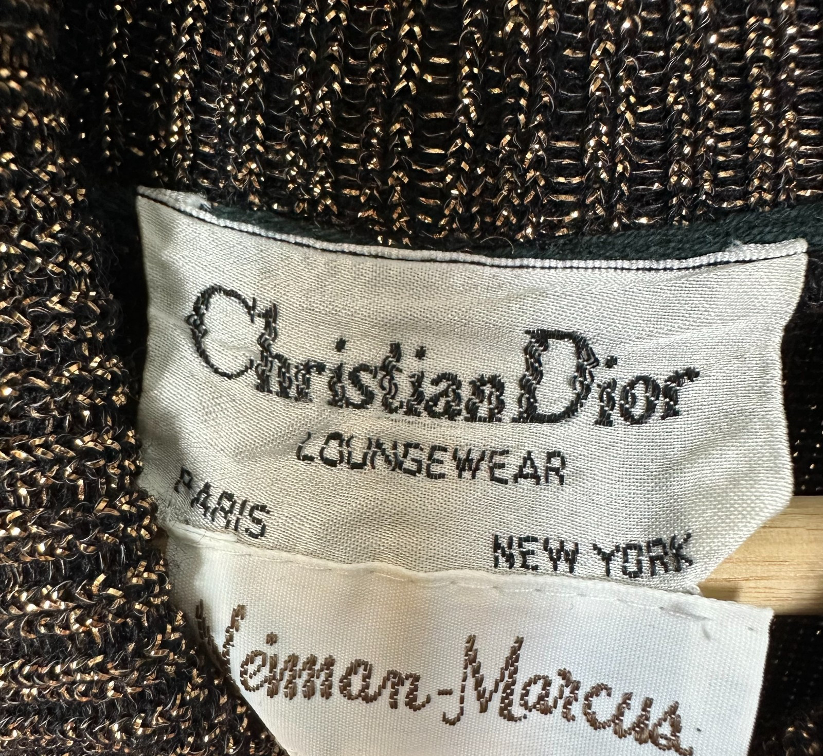 Vintage Christian Dior Loungewear Metallic Gold/Black Ribbed Turtleneck Sweater