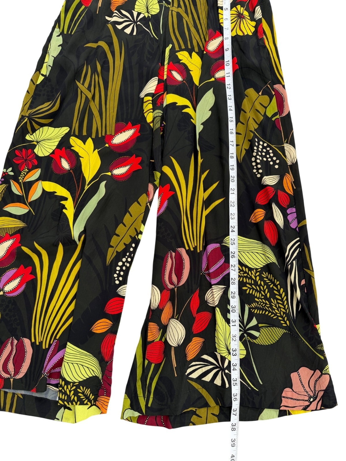 Alembika Womens US Size 8-10 Wide Leg Pants Sheer Tropical Floral Print Pull-On