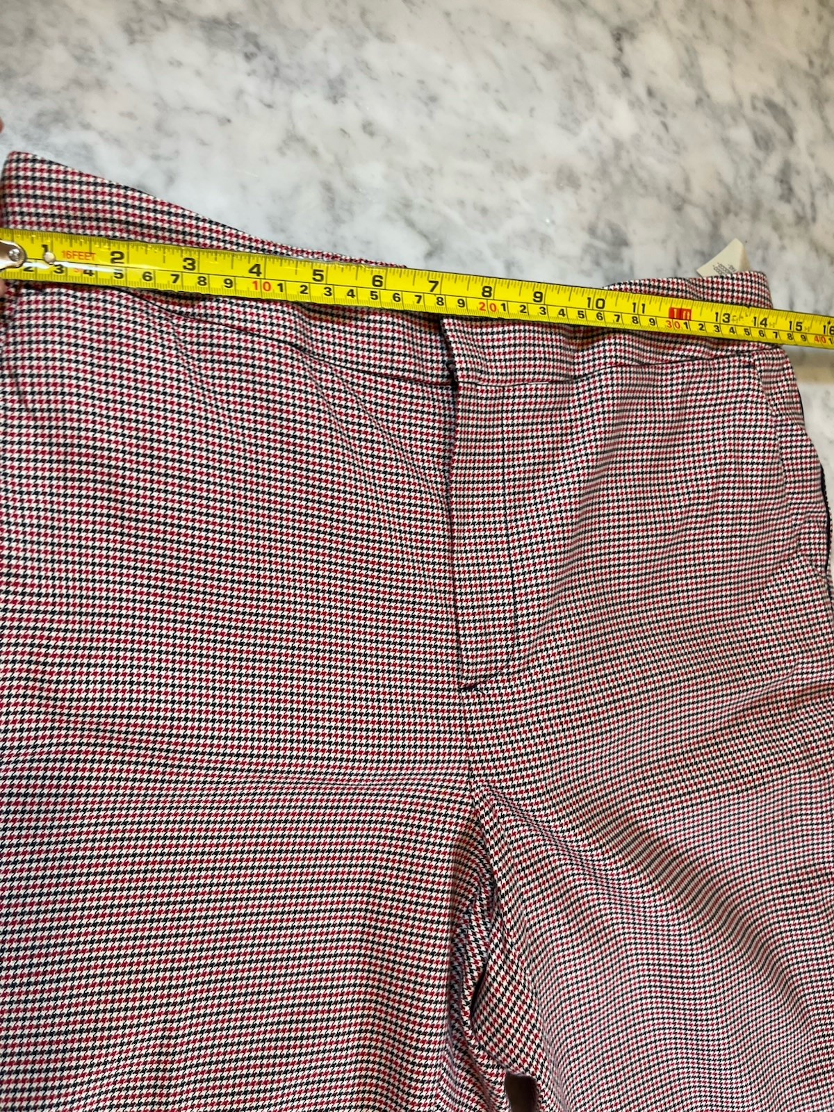 Massimo Dutti Red White Black (or Dark Navy) Houndstooth Cotton Blend Pants, 6