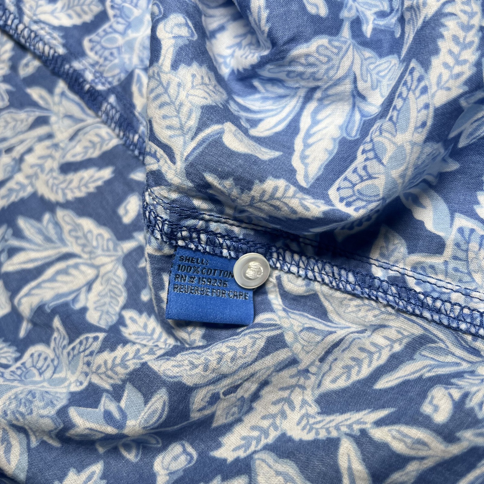 J McLaughlin Floral Button Front Shirt Womens Large Blue Cotton Top Long Sleeve