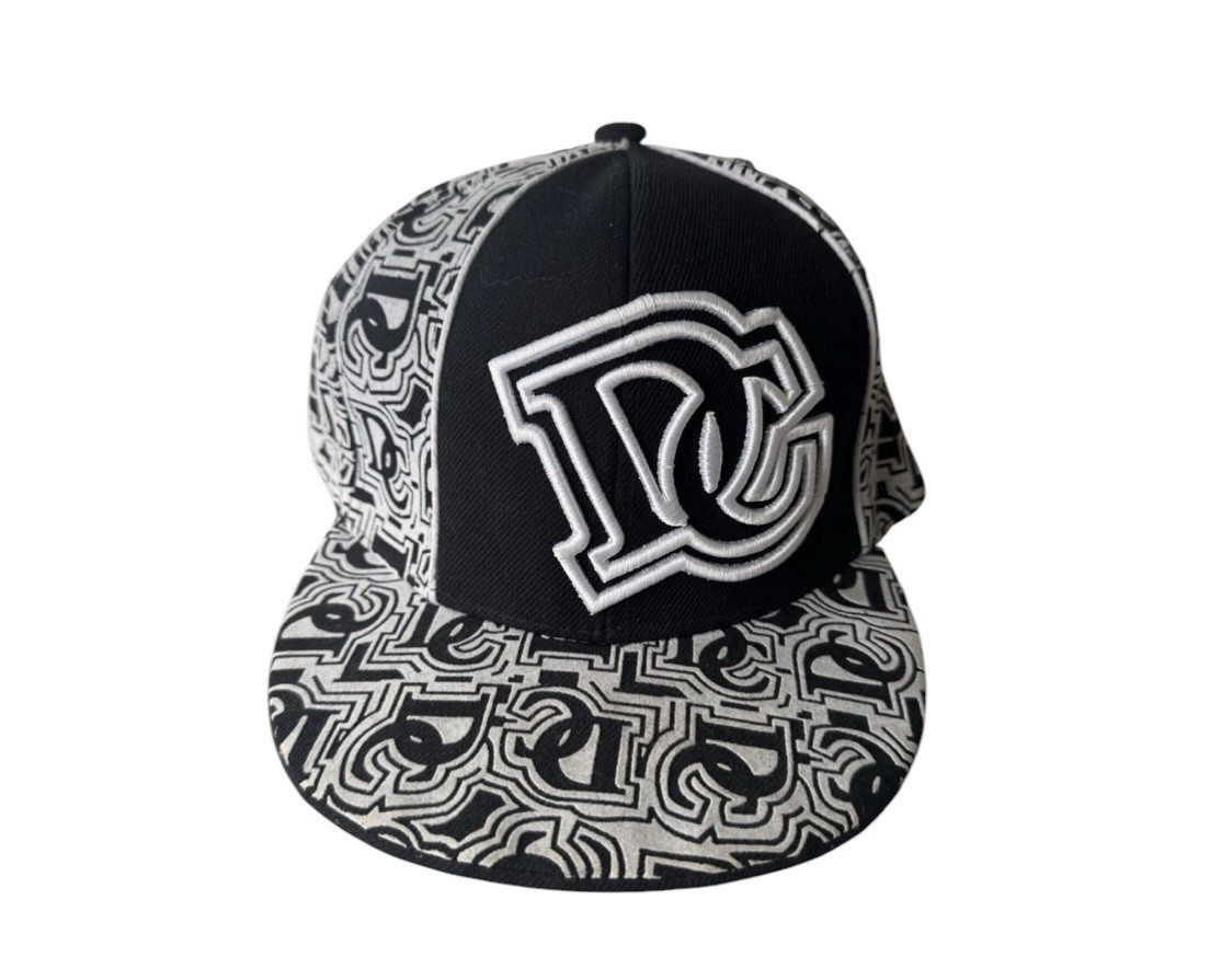 Washington DC Snapback Hat Black White All Over Logo Print Flat Brim NEW Adjusta