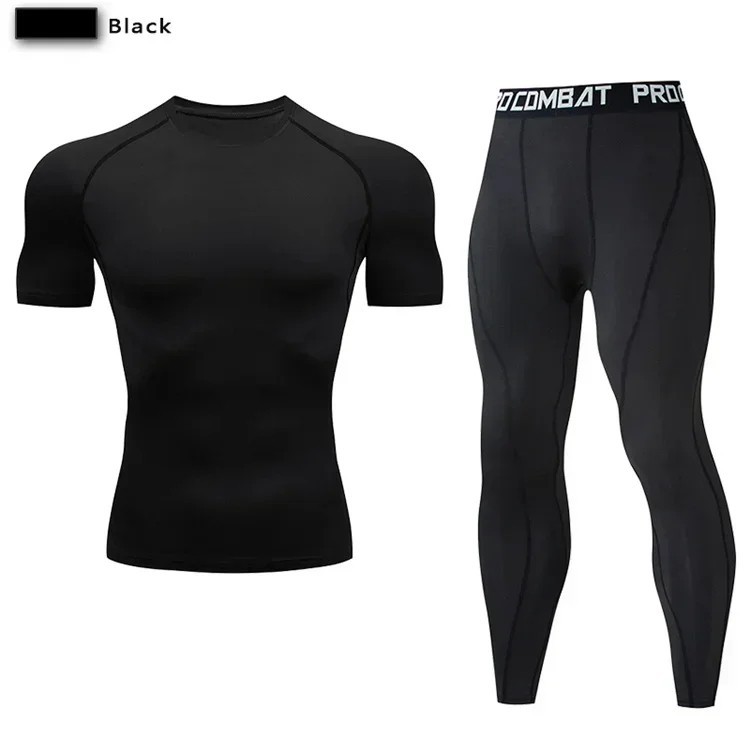 2Pcs Men Compression Sportswear Suit Elastic Training Yoga Sets Fitness Clothing