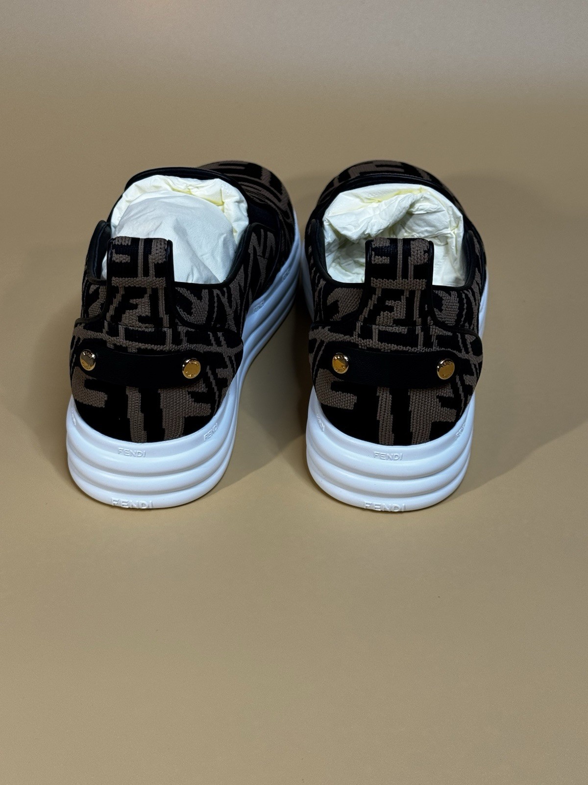 Fendi FF Vertigo Slip On Sneakers Tabacco Nero Brown Black EU 40 US 7 Men’s New