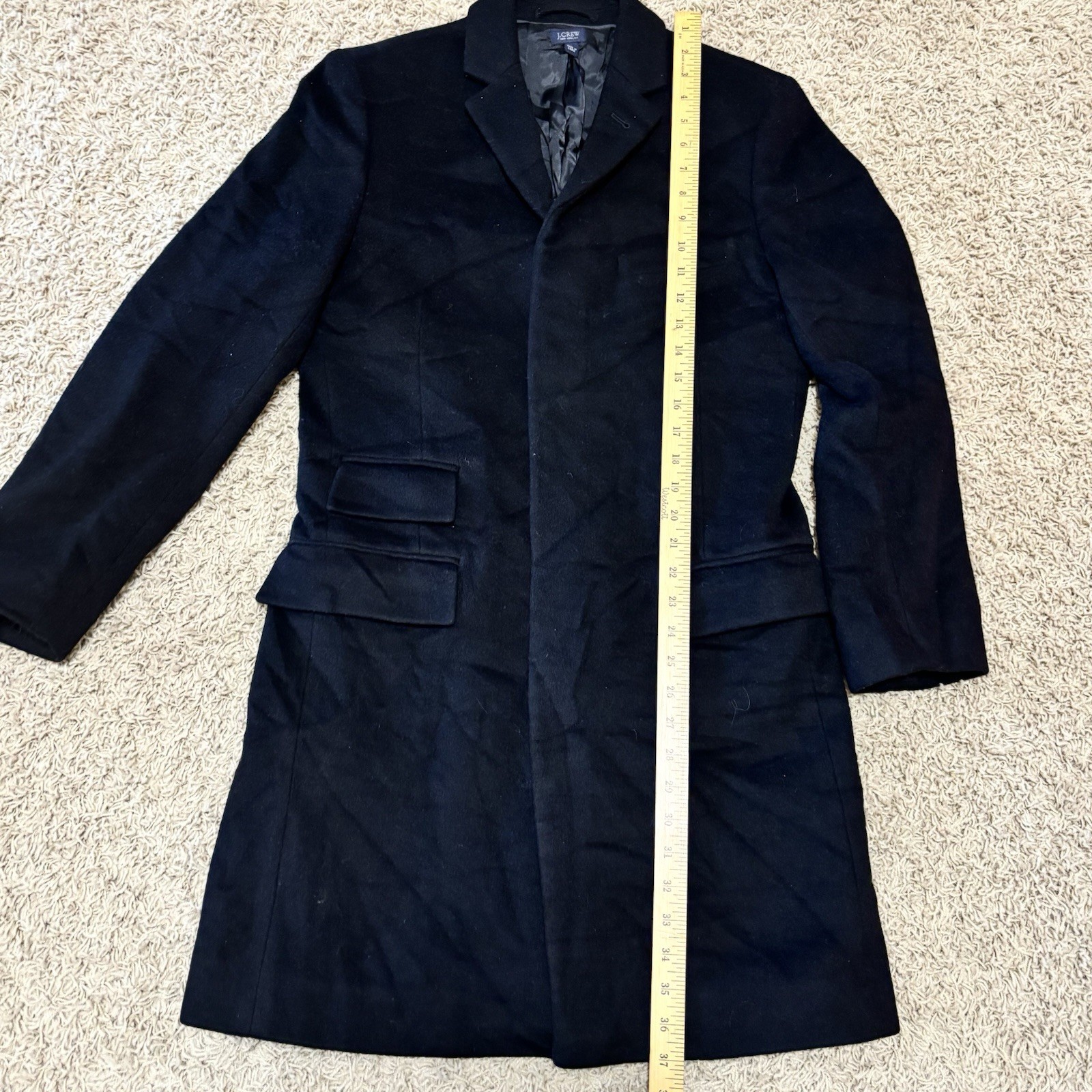 J Crew Coat Mens Small Black Wool Cashmere Mayfair Topcoat Slim Fit Overcoat