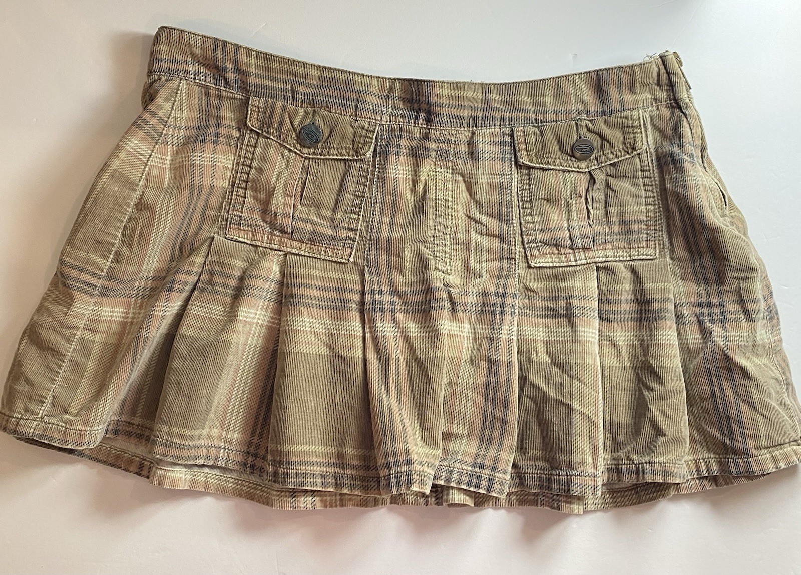 Bongo Junior’s Plaid Corduroy Pleated Short Skirt Pockets Button Size 9