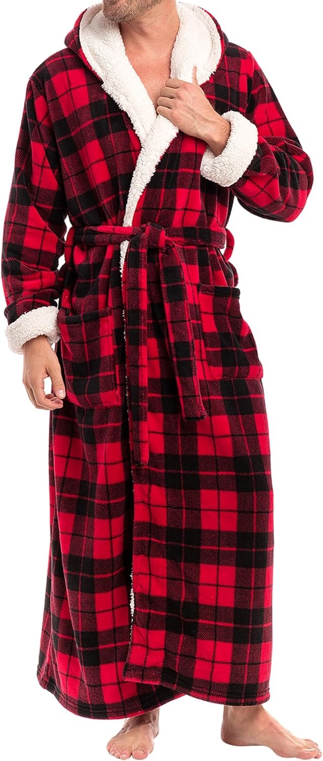 Men’s Extra Thick Plush Fleece Hooded Bathrobe Long Full Length Big & Tall