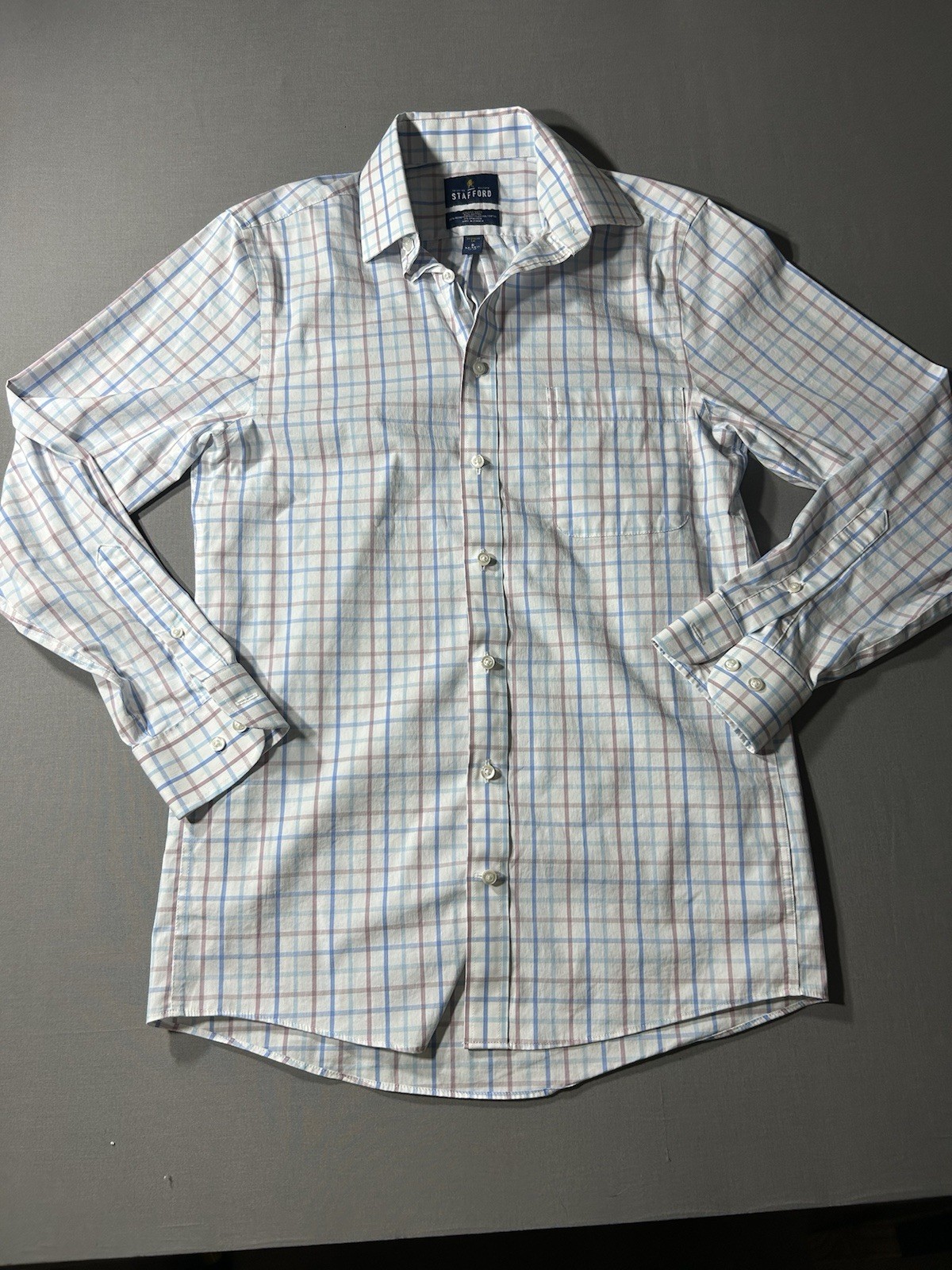 Stafford Tailored Culture Regular Fit Plaid Dress Shirt Size S