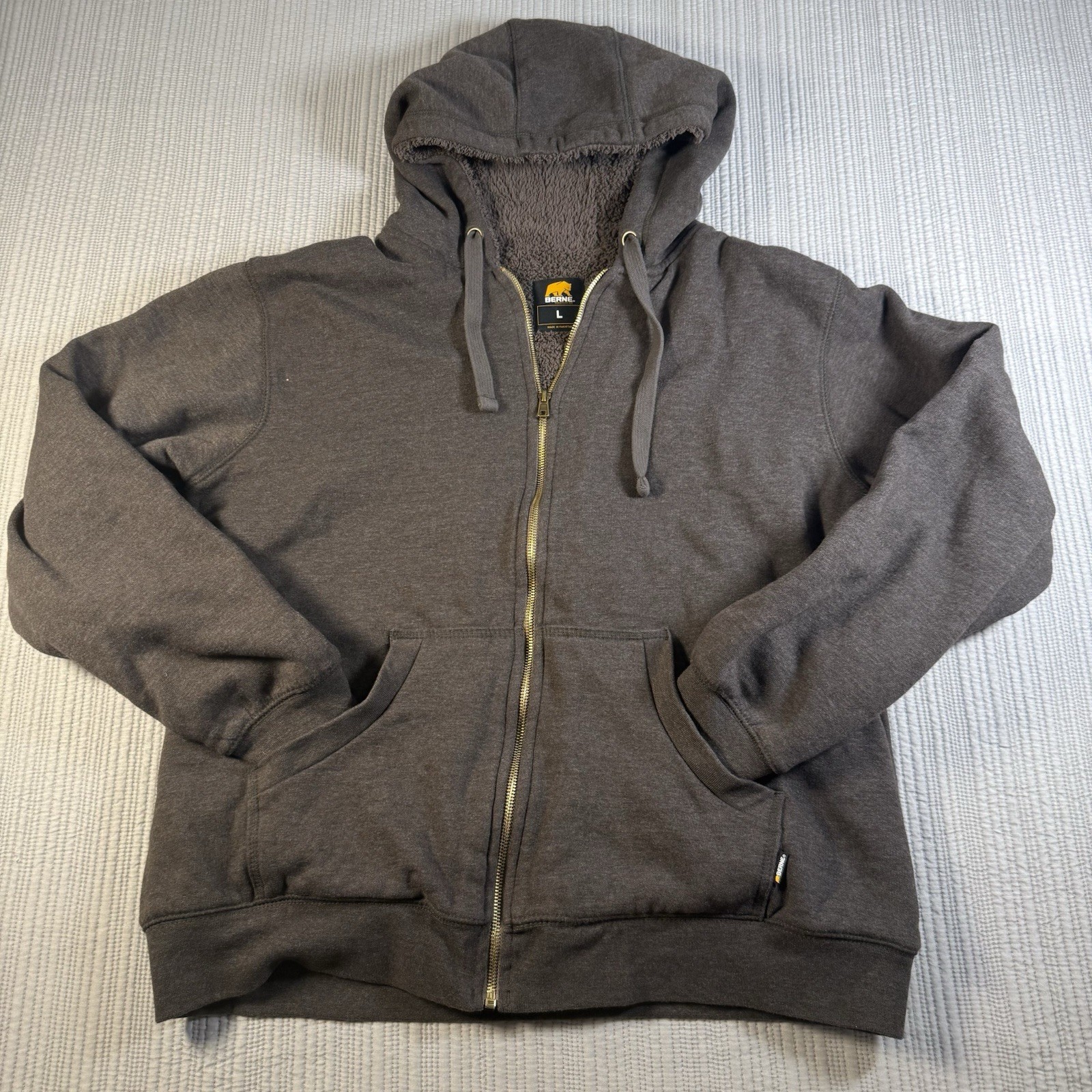 Berne Jacket Womens L Sherpa Hooded Full Zip Coat Gray Work