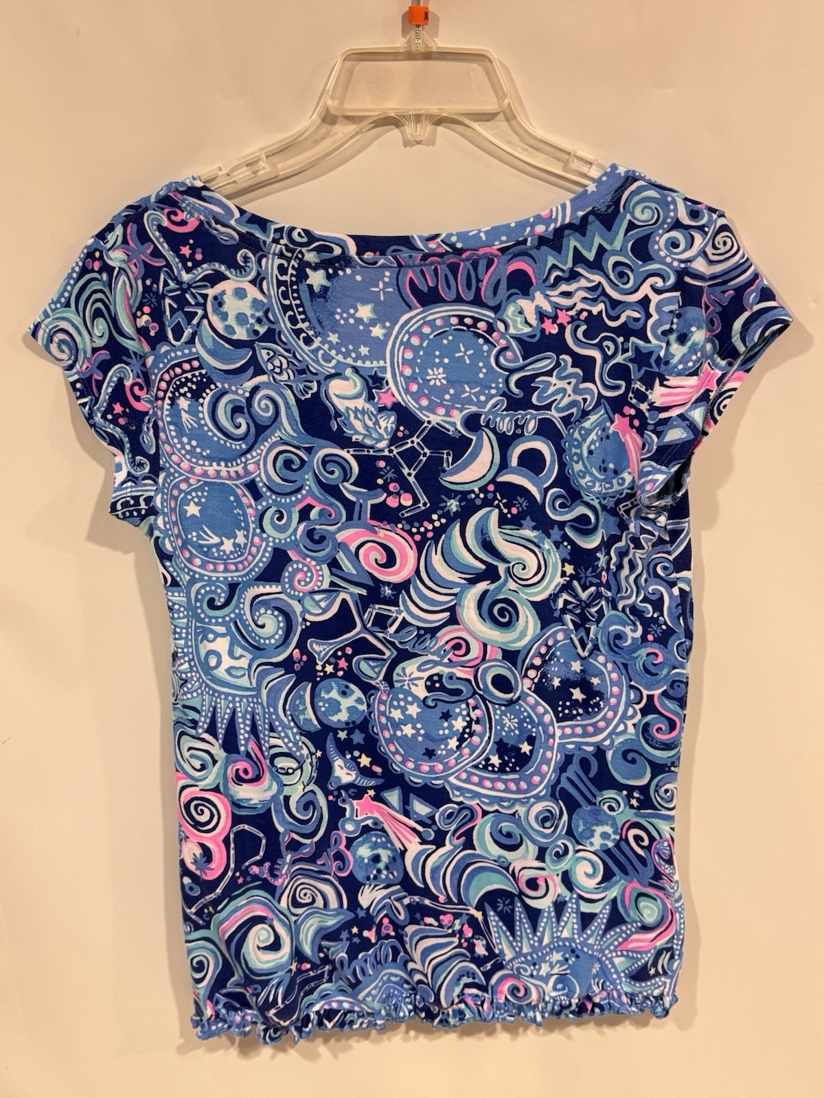 Lilly Pulitzer PJ Knit Ruffle Henley Top Blue/Pink Cosmic Kismet Size XS