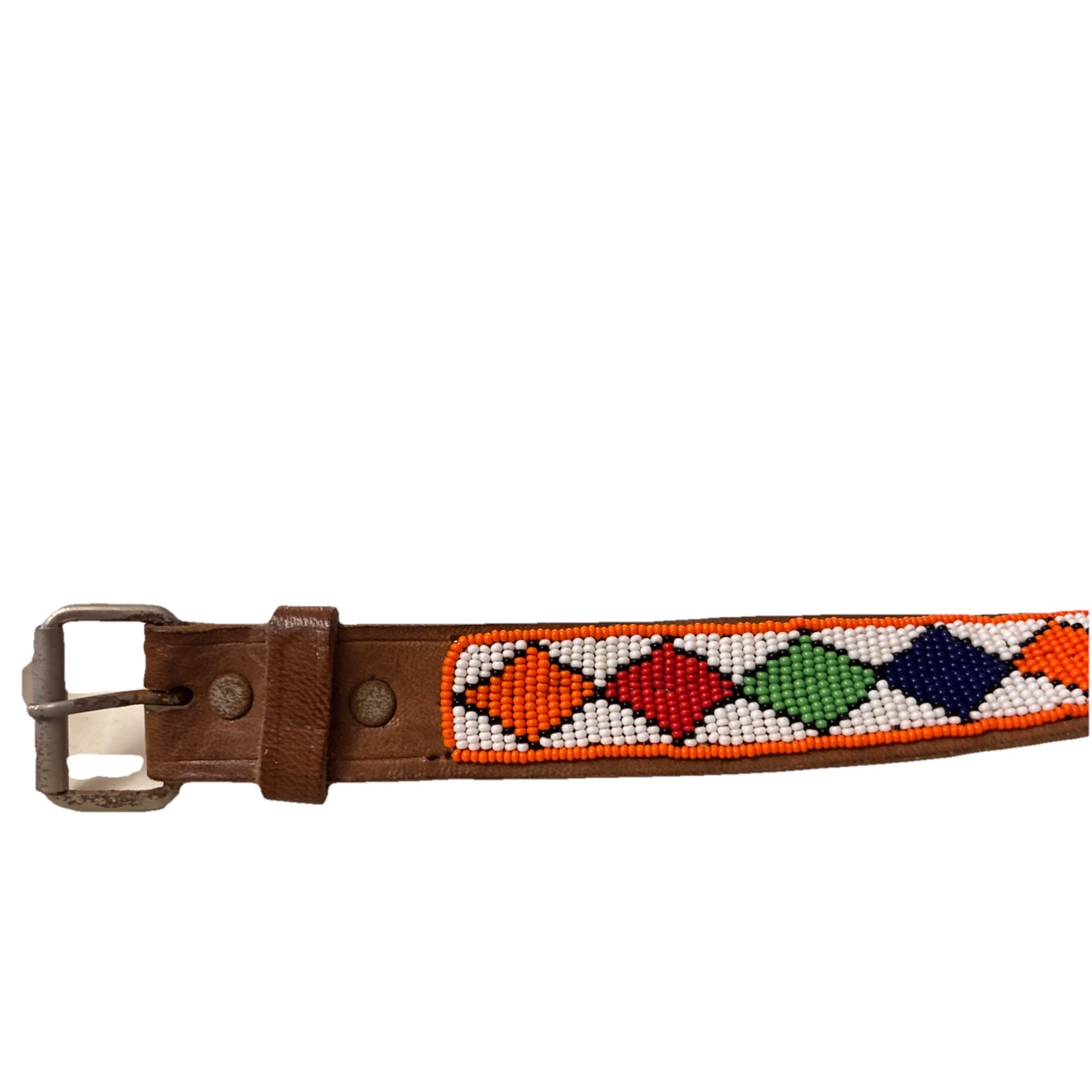 Leather Maasai Kenya Handmade Beaded Belt Unisex Multicolors Handmade 34-35″