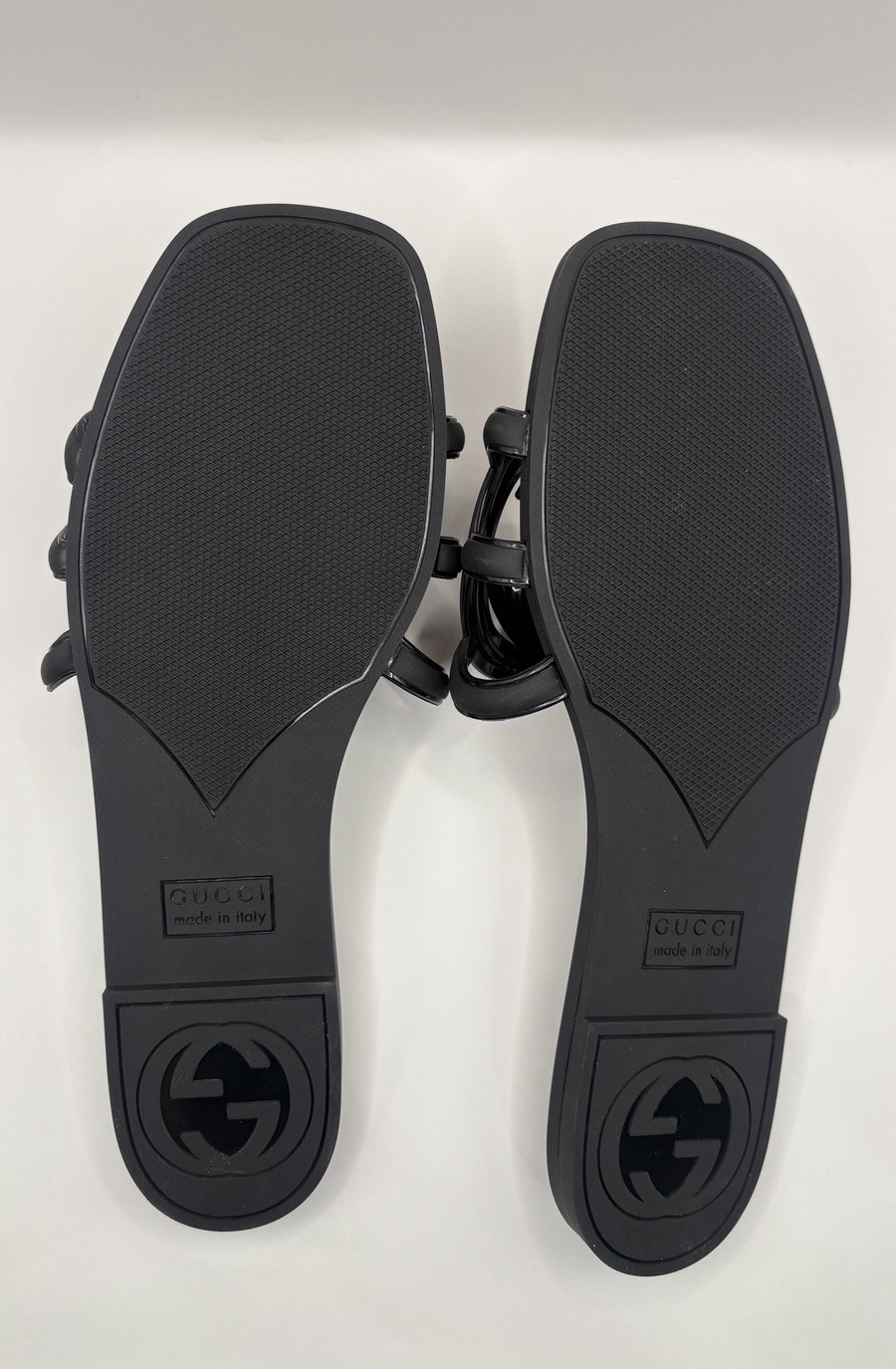 Gucci Interlocking G Jelly Rubber Slide Sandals Black Logo 40/9