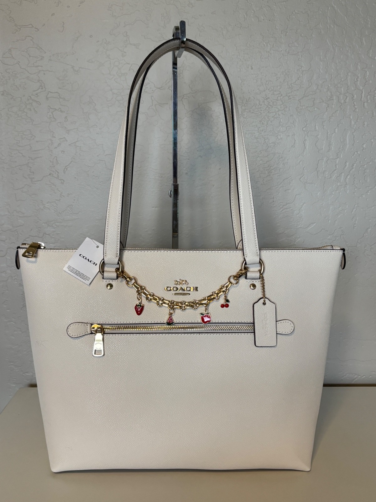 NWT Coach Gallery Leather Zip Tote Bag F79608 Chalk White Gold