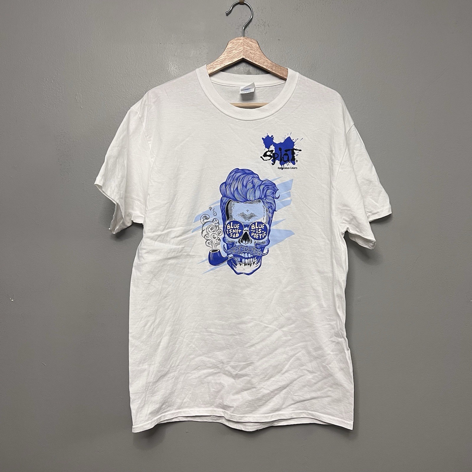 Port & Co Men’s Splat Rebellious Colors T-Shirt “Blue Is Not Sad” Size Large