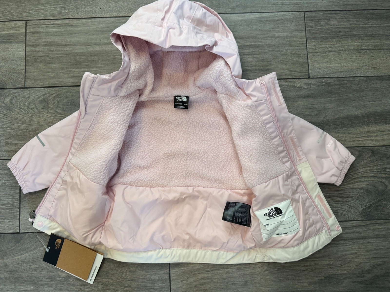 NORTH FACE INFANT GIRLS ANTORA RAIN INSULATED JACKET, PINK/WHITE, NWT
