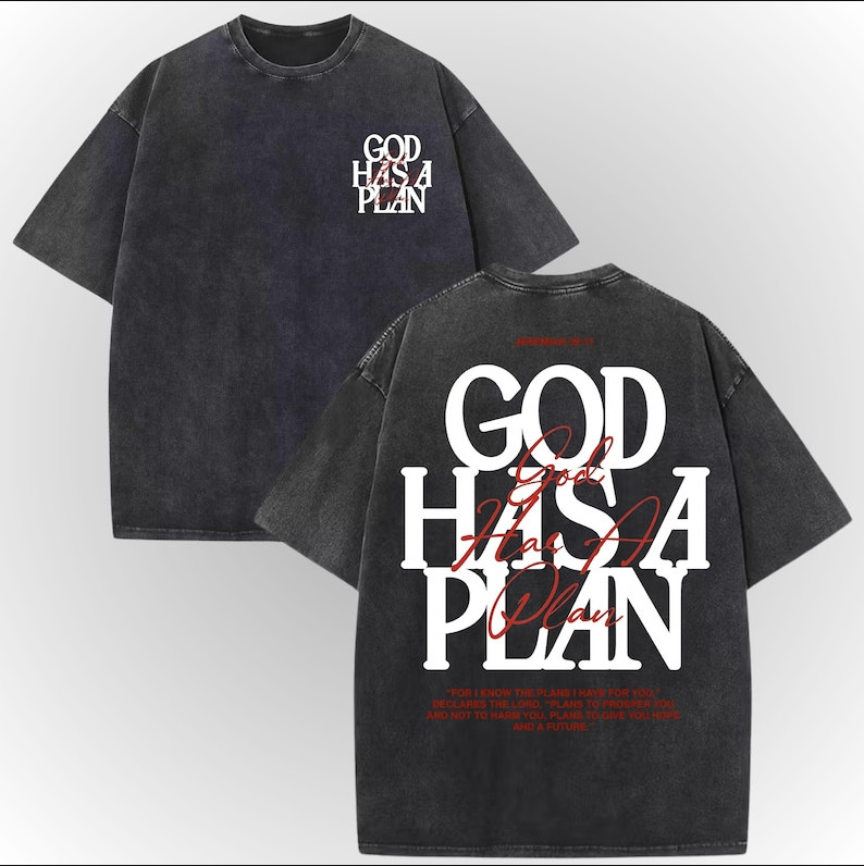 God Has A Plan Vintage Christian T Shirt Oversized Acid Wash Faith Graphic Tee