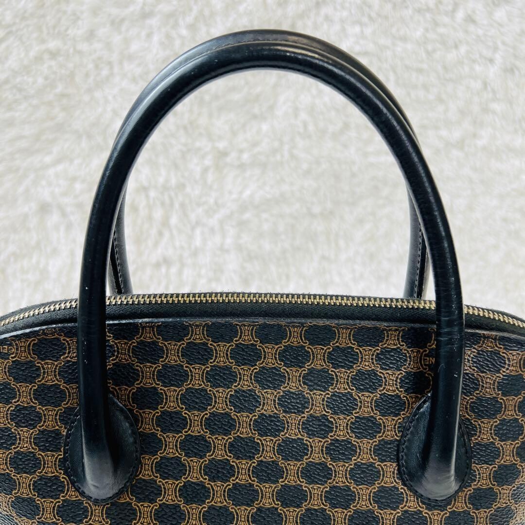 CELINE Black Macadam Dome Half Moon Top Handle Handbag Vintage Auth