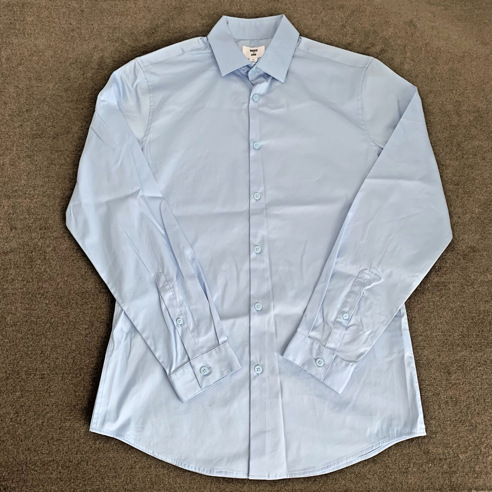 Mode of One Men’s Small Slim-Fit Button-Down Sport Dress Shirt Light Blue Indigo