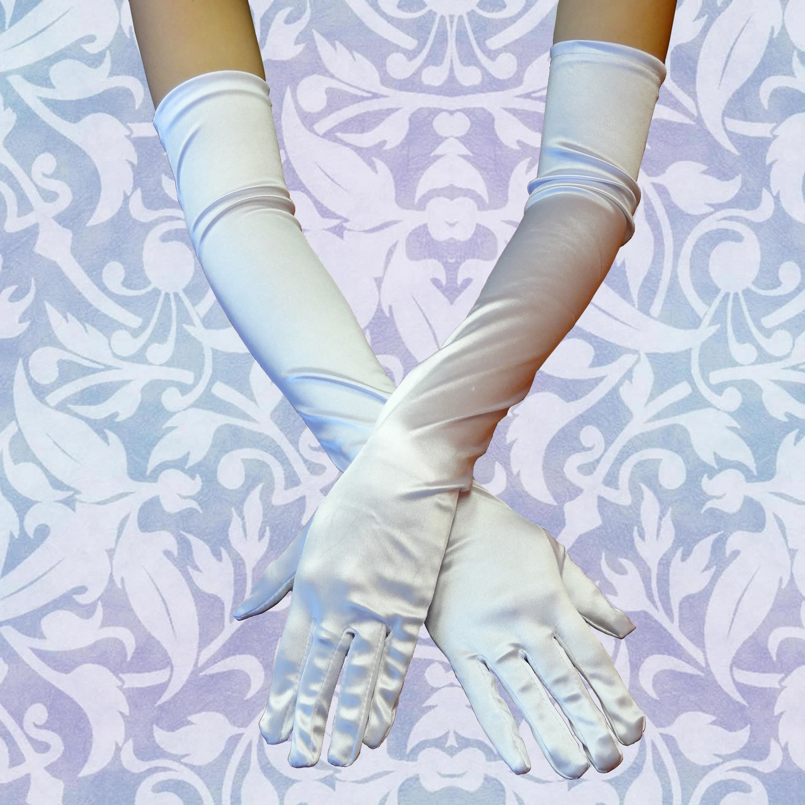 23″ WHITE LONG STRETCH SATIN BRIDAL WEDDING PROM PARTY GLOVES SEXY COSTUME OPERA
