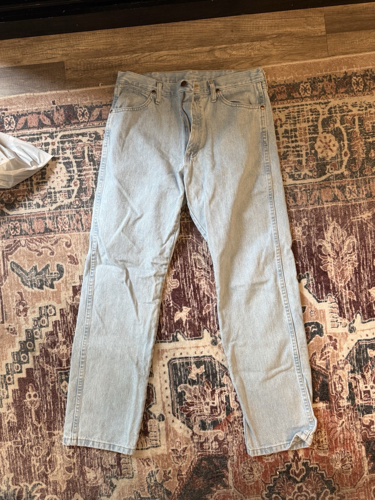 Wrangler Men’s A102 Denim Jeans 32×34 Light Wash Straight Leg Cotton