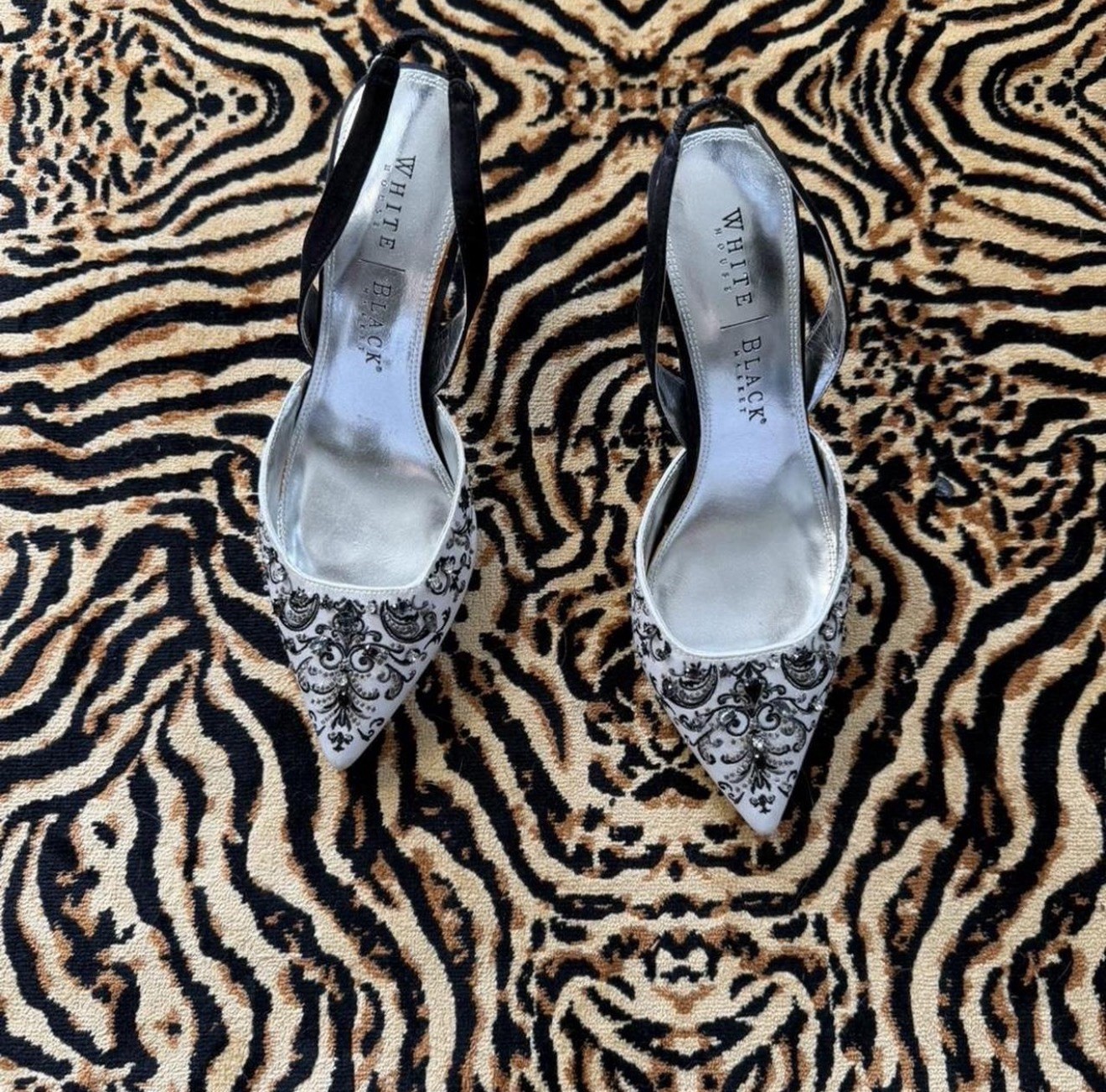 White House Black Market Womens 7 Slingback Pointed Toe Beaded Sequin Heels