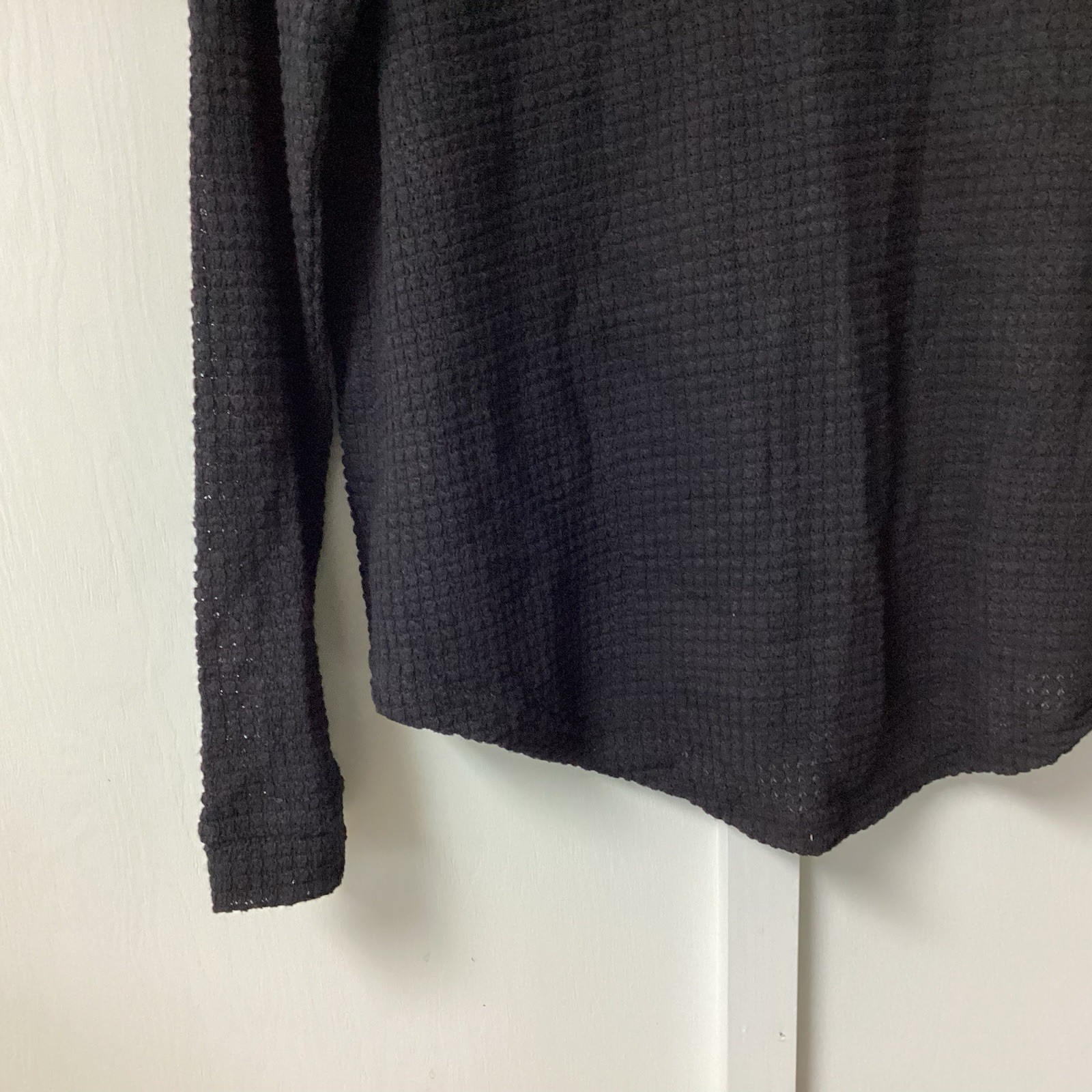 ADREAMLY Black Semi-Sheer Blouse Women’s Size Medium Waffles Studs Hole Knit New