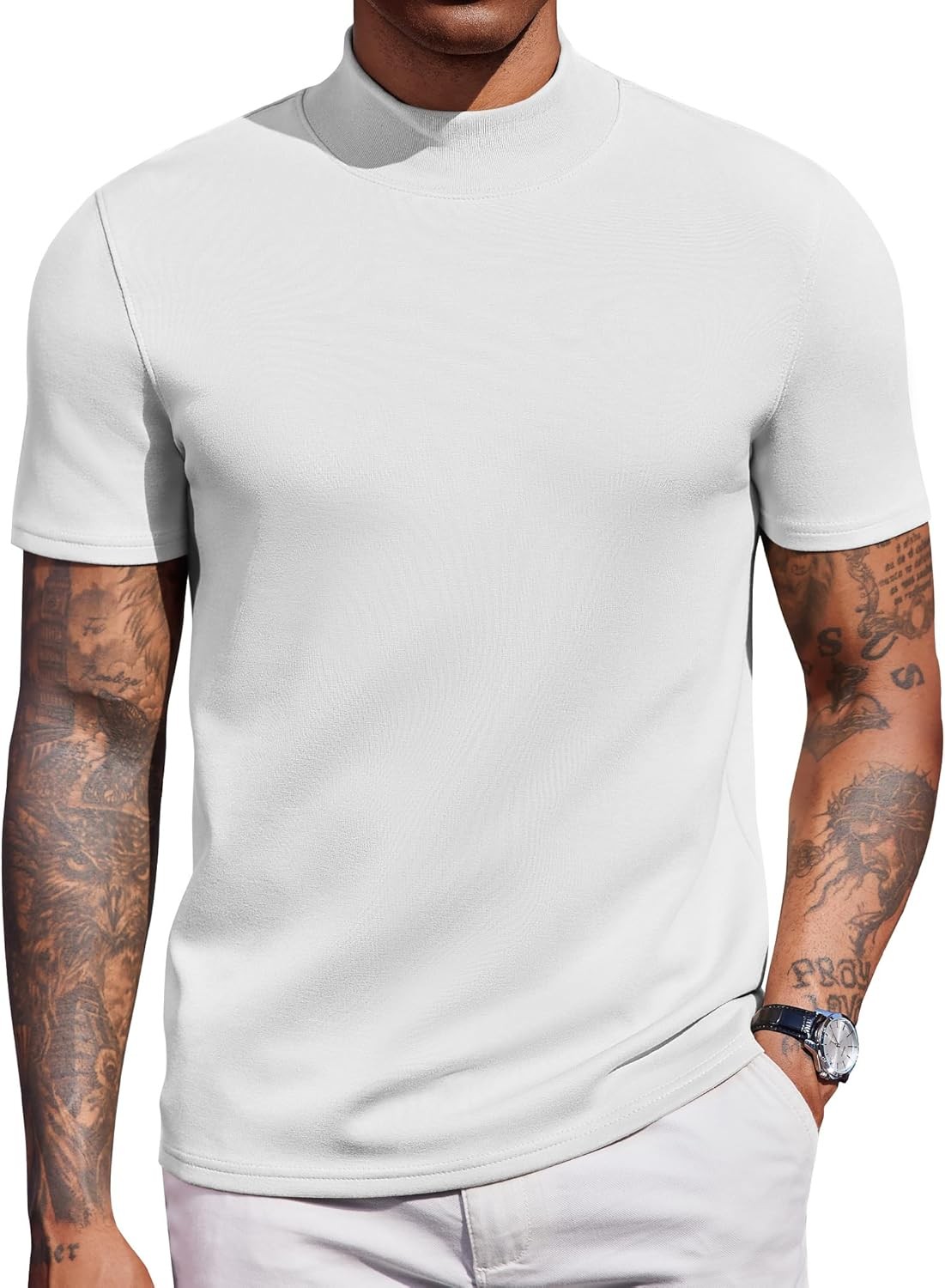 Men’s Short Sleeve Mock Turtleneck Top Stretch Skin-Friendly Casual Sweater