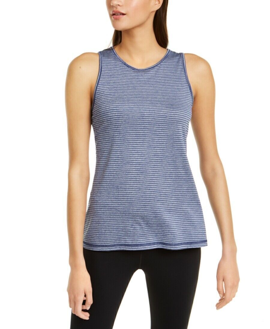 Ideology Top Keyhole Back Striped Tank Women Blue Sz M NEW NWT 535