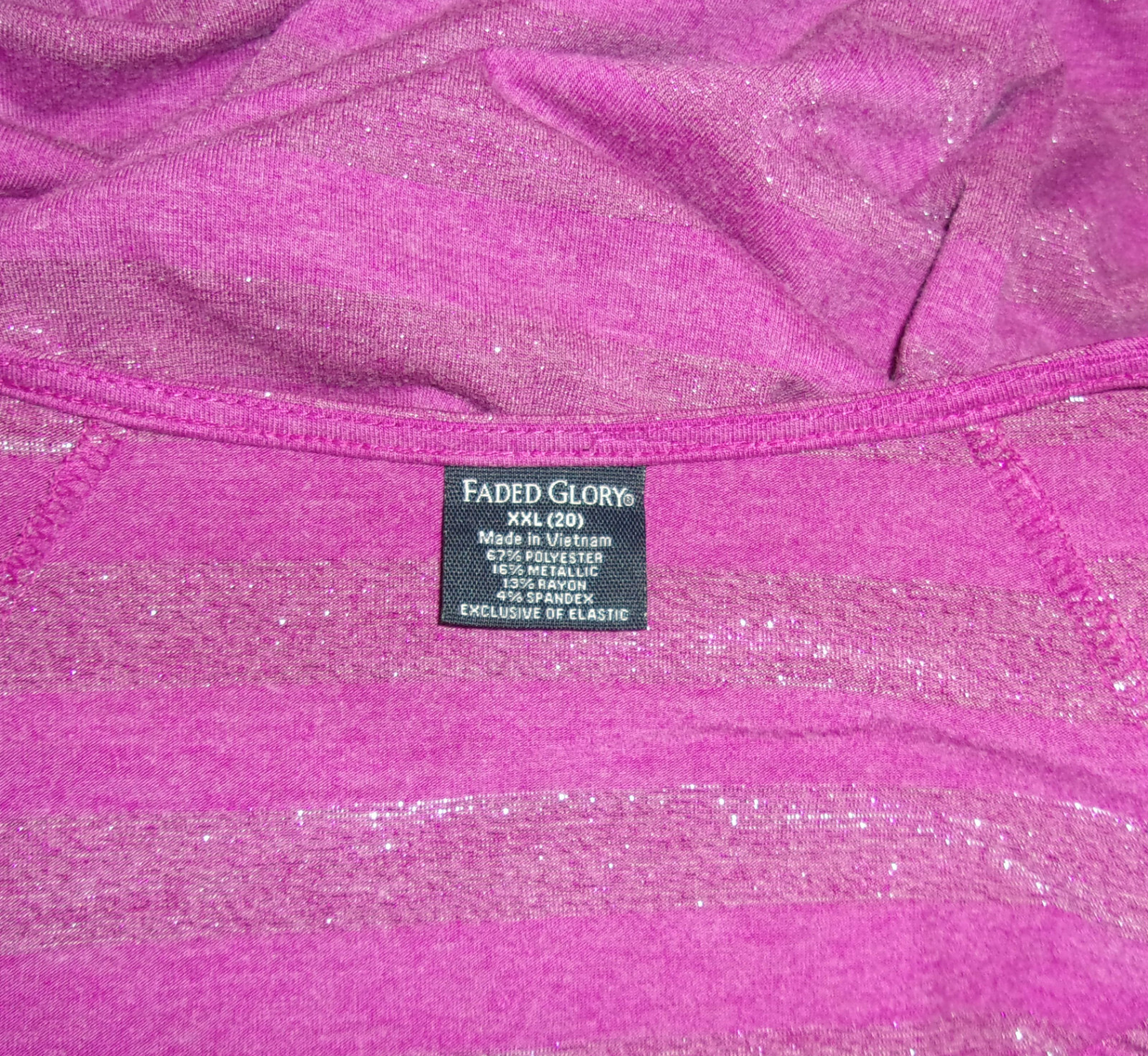 Faded Glory Womens Plus Size 2XL Purple Glitter Blouse Metallic Shimmer Top Boho