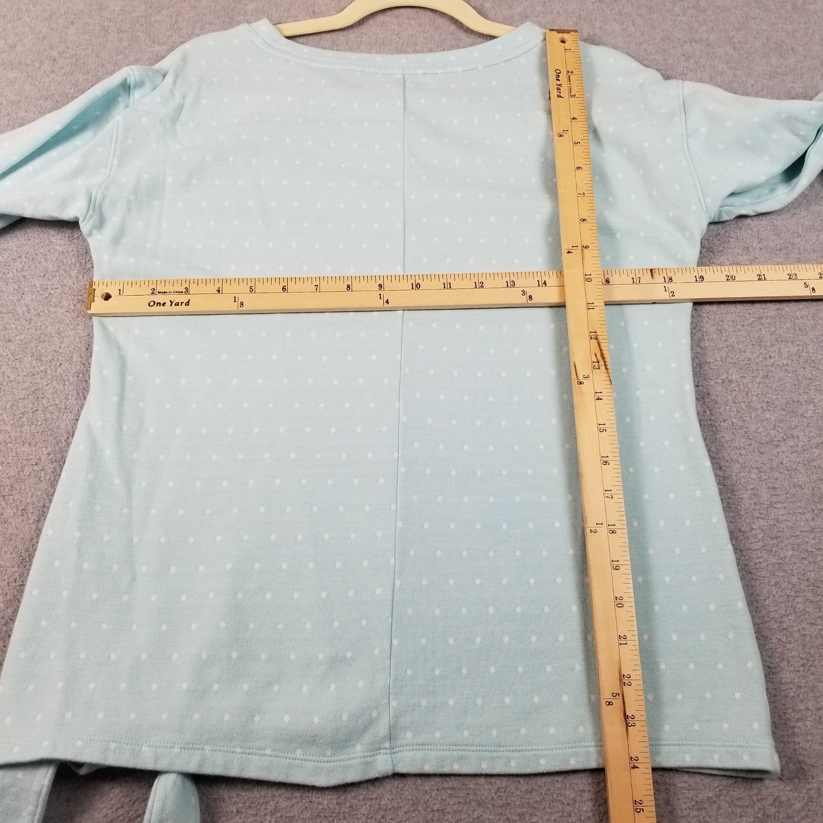 Talbots Top Womens PM Medium Petite Blue White Polka Dot 3/4 Sleeve Stretch Knit