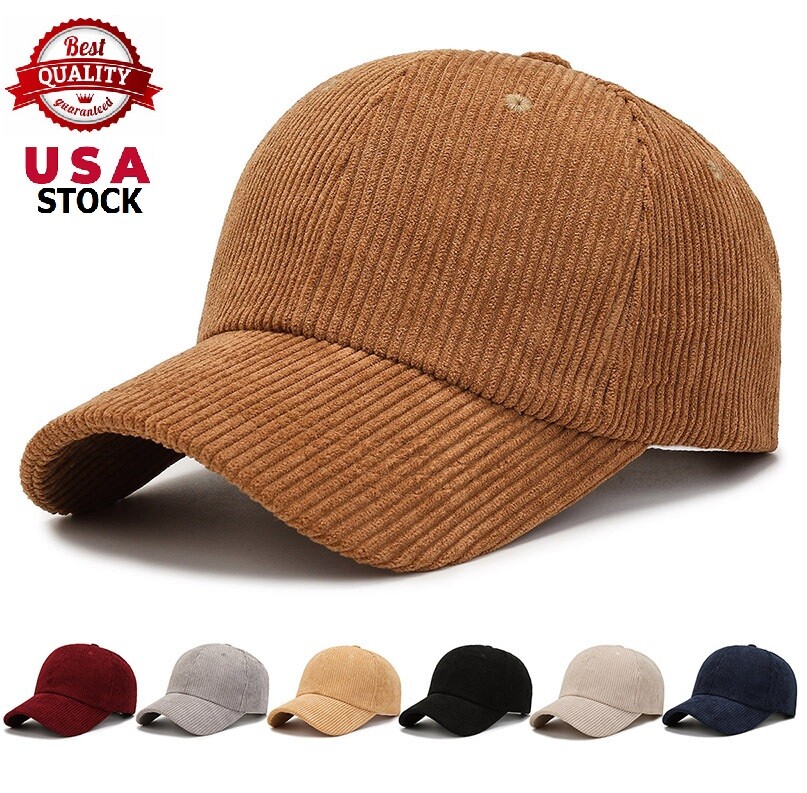 Corduroy Baseball Cap Cord Hat Adjustable Curved Visor Blank Solid Plain Unisex