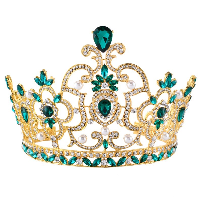 14cm Tall Large Green Crystal Crown Tiara Wedding Prom Queen Princess For Women