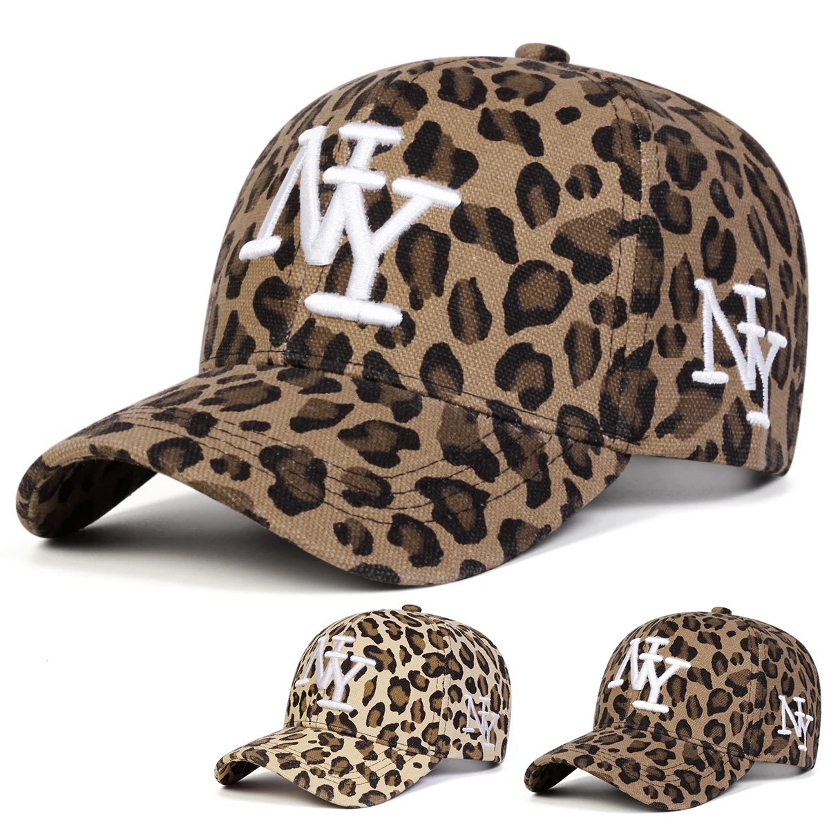 Leopard Print NY Baseball Cap Women Adjustable Trendy Streetwear Hat