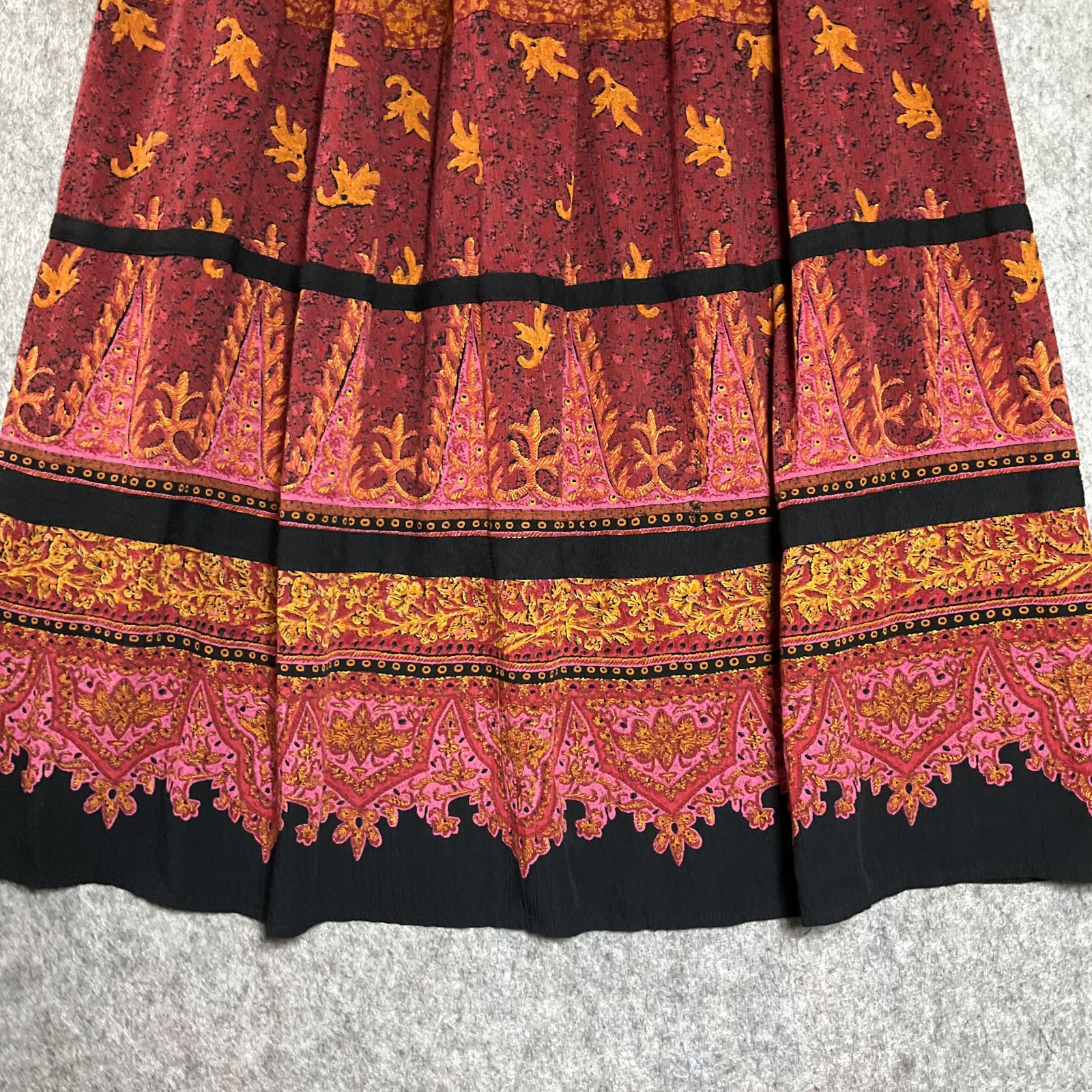Carole Little Skirt Womens 8 Geometric Peasant Long Pleated Beaded Boho Vintage