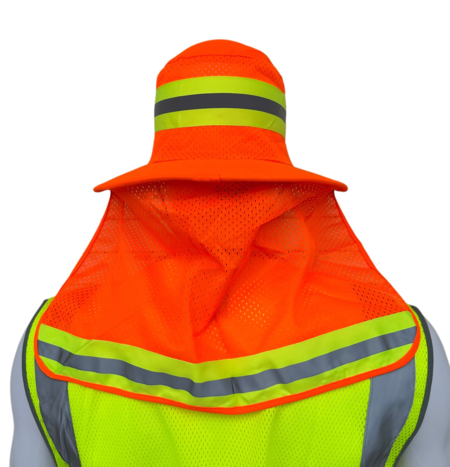 Hi Vis Reflective Work Safety Neck Flap Boonie Hat Orange Bucket Cap
