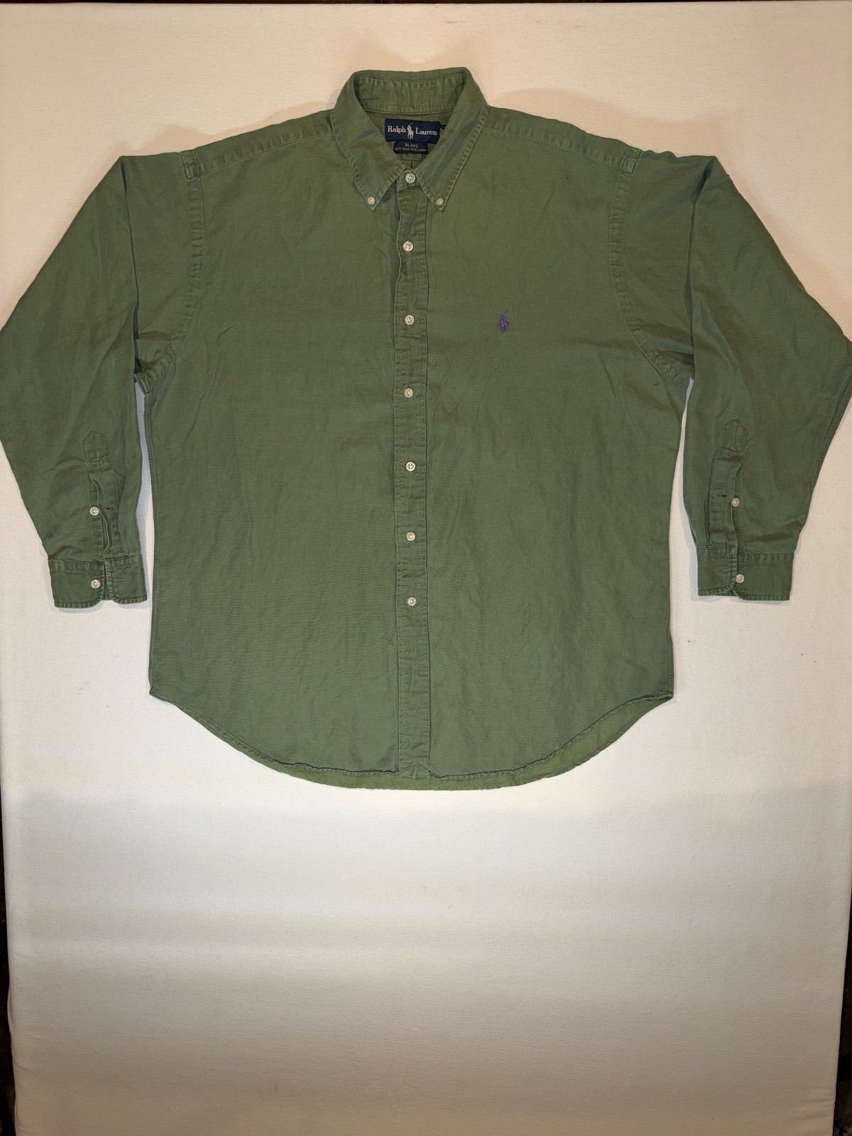 Vintage Polo Ralph Lauren Blake Silk Linen Sage Green Button Down Men’s Large