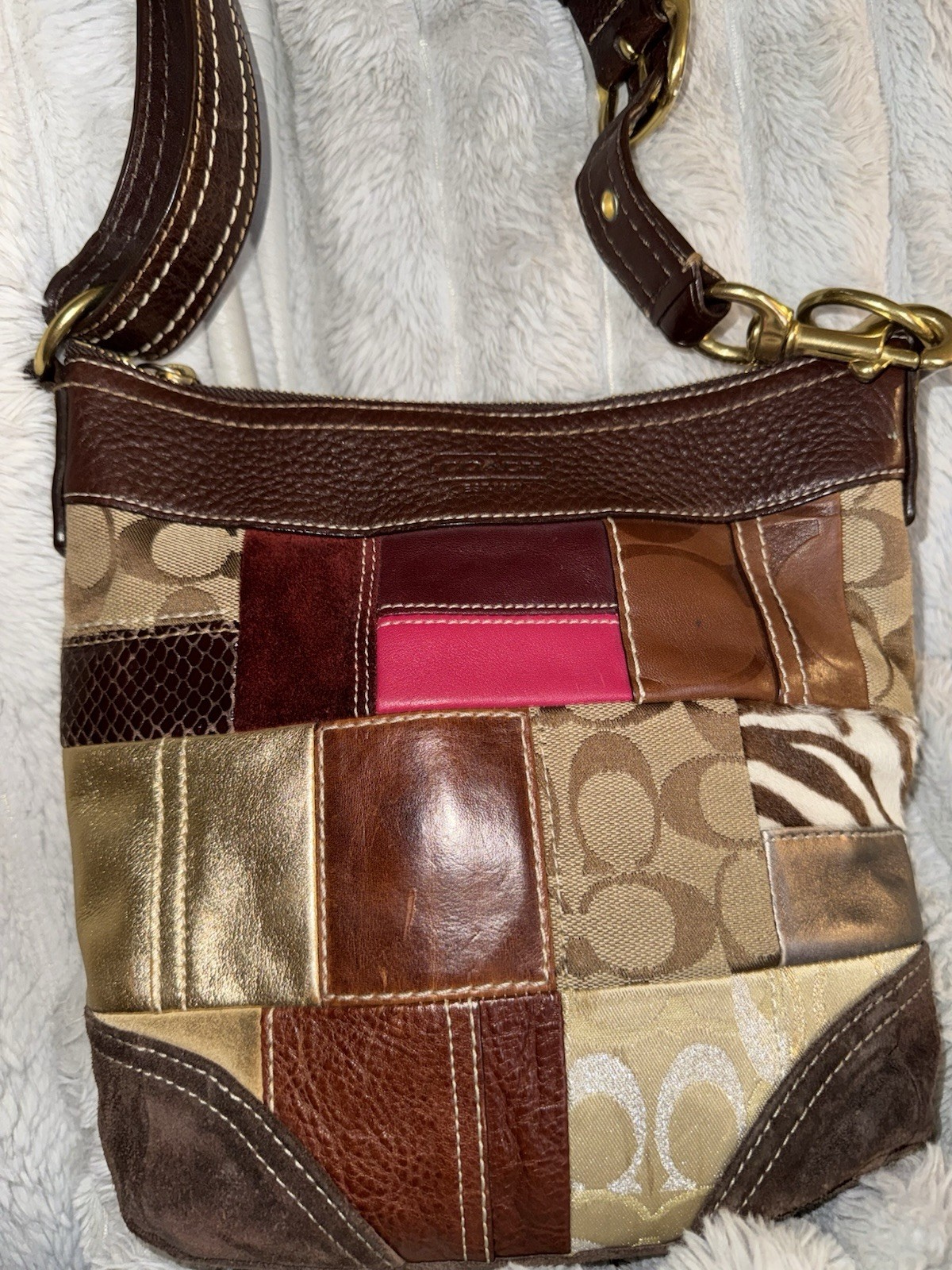 Coach Patchwork Shoulder Bag Item 10435 EUC Multicolor Gold Hardware
