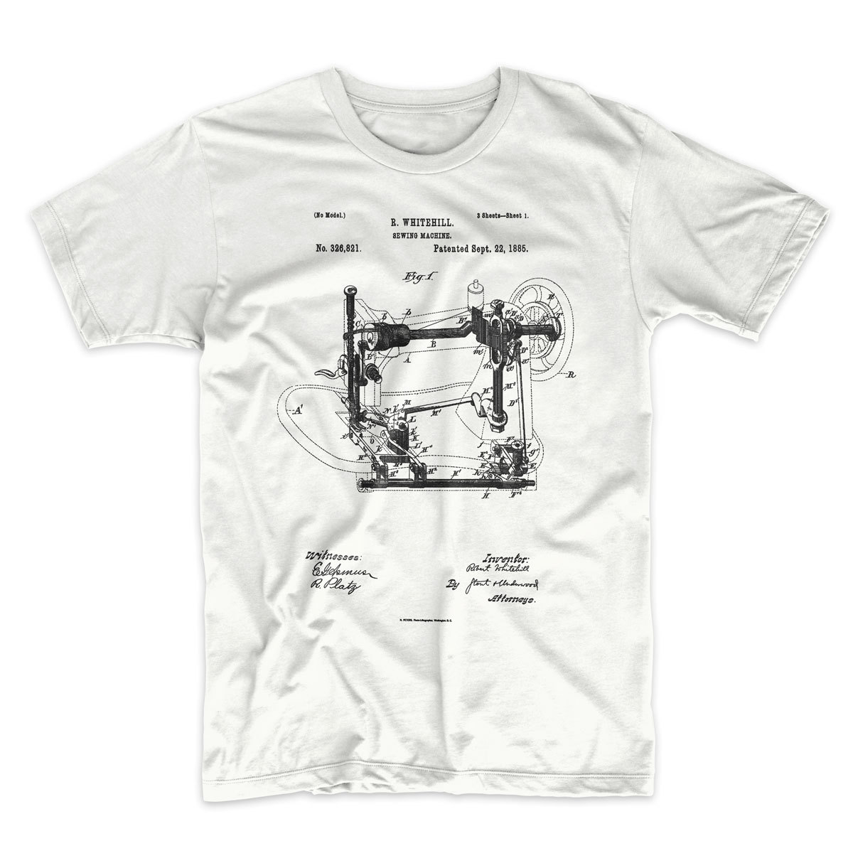 Sewing Machine Patent T-Shirt, Sewing Shirt Patent Art 100% Soft Cotton Comfy