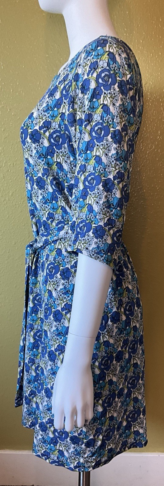 Leota Compass Rose A Line Dress Belted Blue Floral Print Made In USA NYC Spring