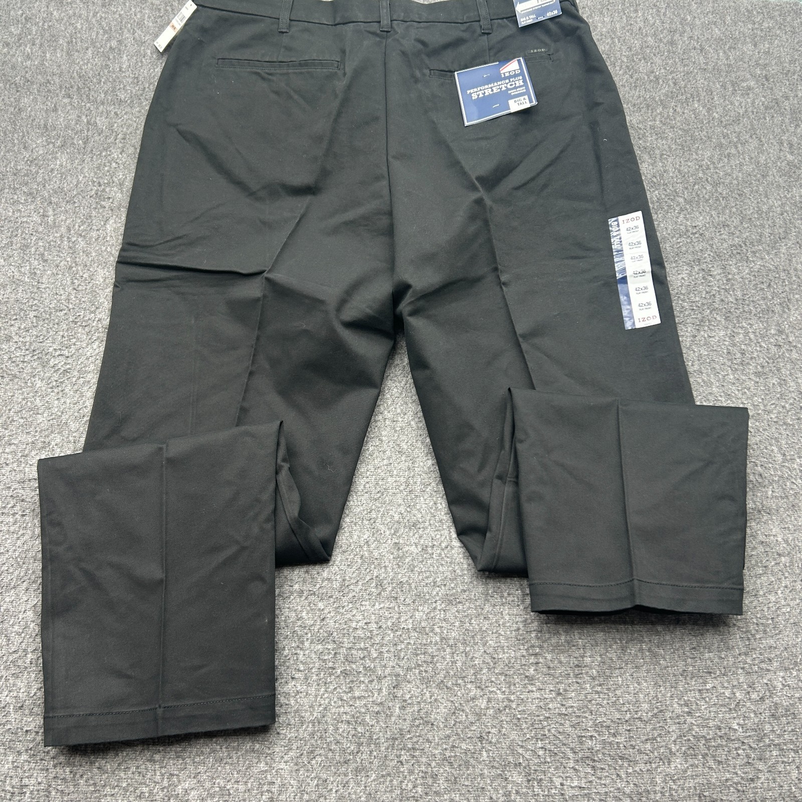 Izod Sportflex Black Performance Plus Stretch Pants Size 42×36 Big & Tall Flat
