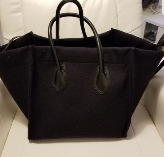 CELINE Phantom Luggage Tote Large Expandable Black Felt Leather Used