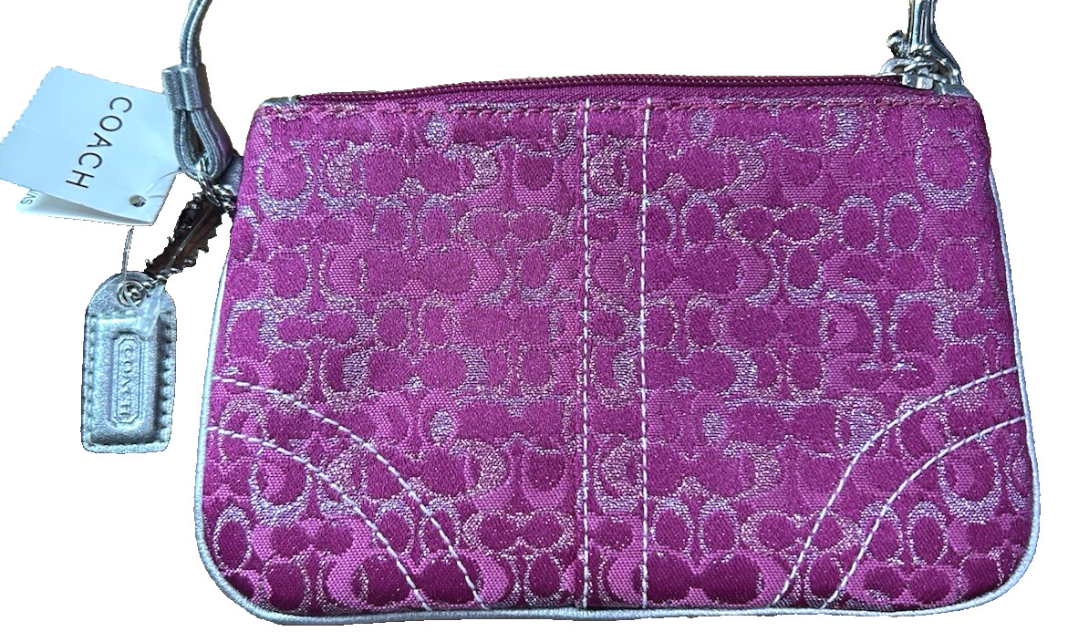 NEW COACH CC SIGNATURE JACQUARD RASPBERRY PINK METALLIC WRISTLET NWT