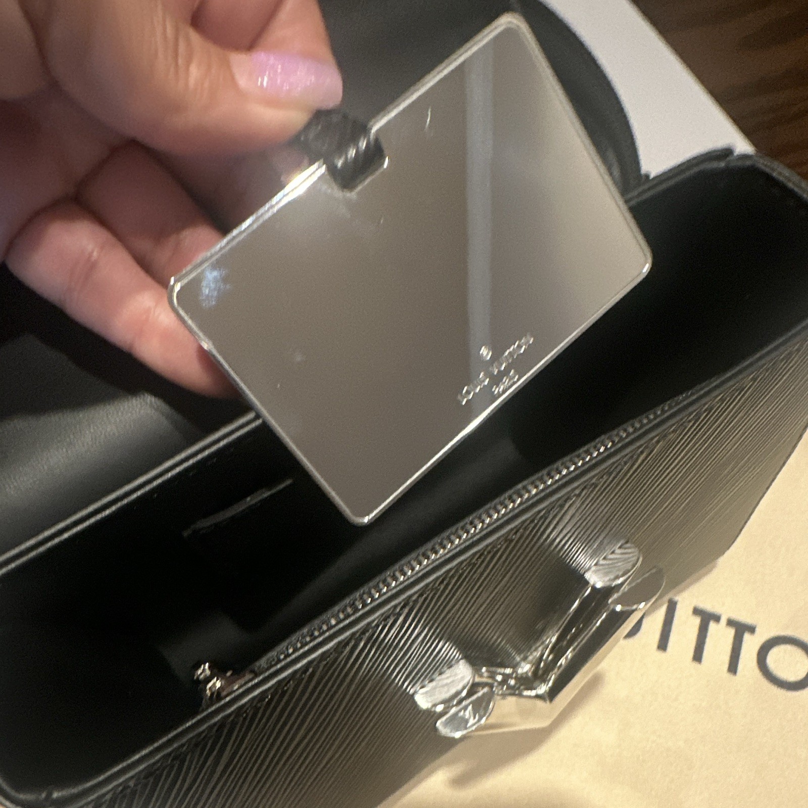 Louis Vuitton Black LV Logo Crossbody Bag Chain Strap Dust Bag Box