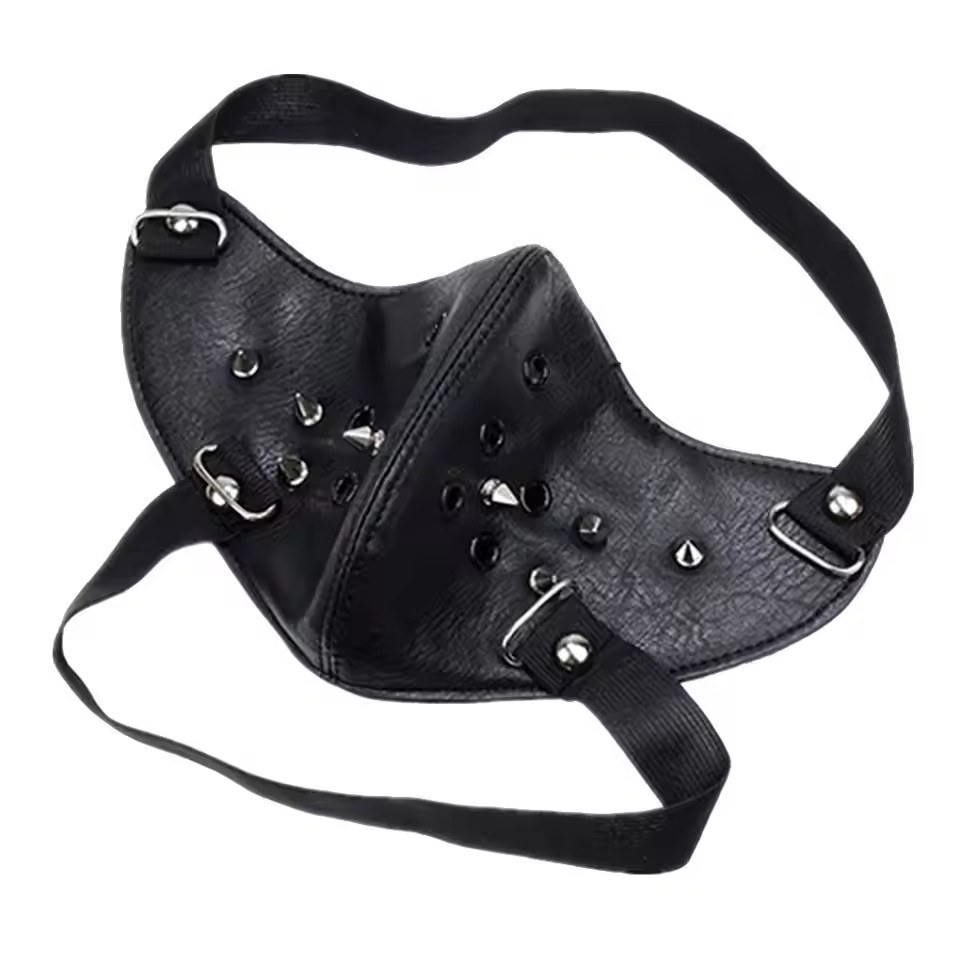 Punk Black PU Leather Rivet Half Face Mask Outdoors Motorcycle Biker Protection