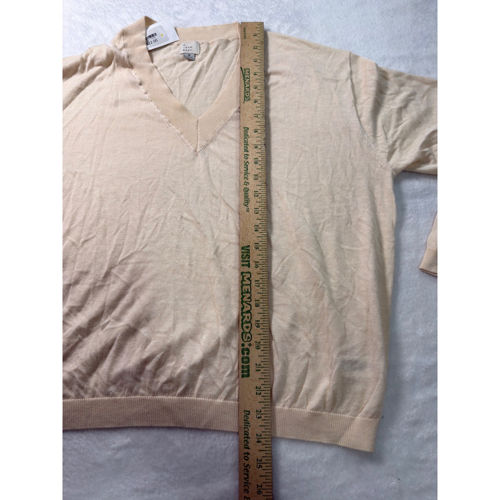 A New Day Women Sweater V Neck Long Sleeve Cream Knit Pullover Top Thin Medium